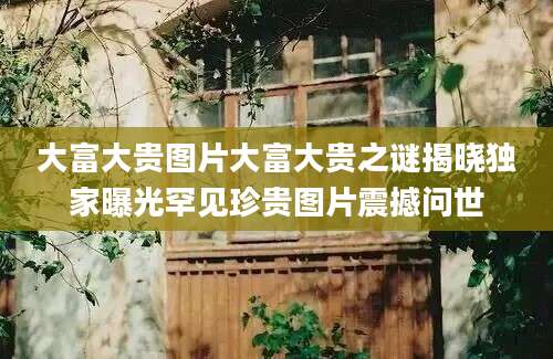 大富大贵图片大富大贵之谜揭晓独家曝光罕见珍贵图片震撼问世