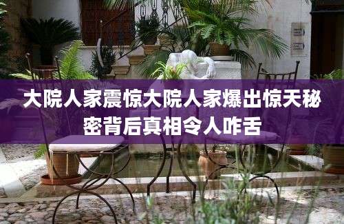 大院人家震惊大院人家爆出惊天秘密背后真相令人咋舌