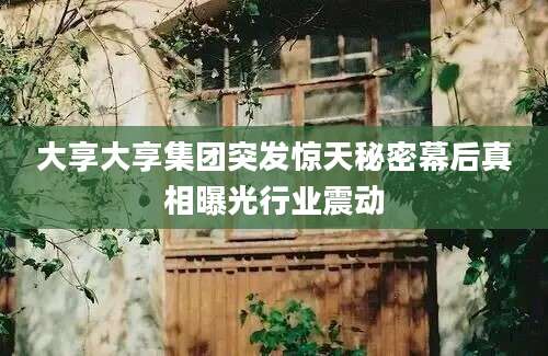 大享大享集团突发惊天秘密幕后真相曝光行业震动
