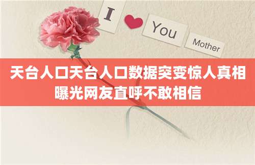 天台人口天台人口数据突变惊人真相曝光网友直呼不敢相信