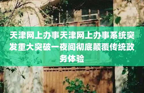 天津网上办事天津网上办事系统突发重大突破一夜间彻底颠覆传统政务体验