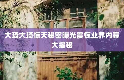 大琦大琦惊天秘密曝光震惊业界内幕大揭秘