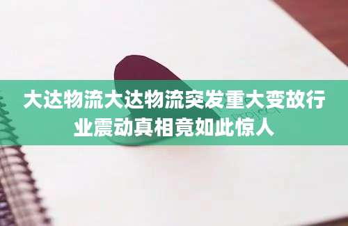 大达物流大达物流突发重大变故行业震动真相竟如此惊人