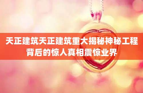 天正建筑天正建筑重大揭秘神秘工程背后的惊人真相震惊业界