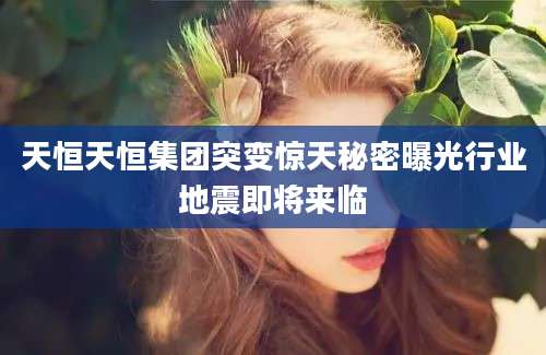 天恒天恒集团突变惊天秘密曝光行业地震即将来临