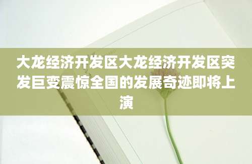 大龙经济开发区大龙经济开发区突发巨变震惊全国的发展奇迹即将上演