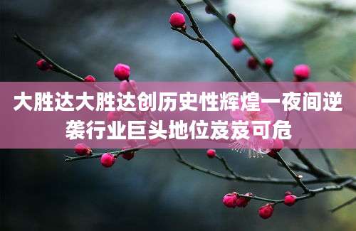 大胜达大胜达创历史性辉煌一夜间逆袭行业巨头地位岌岌可危
